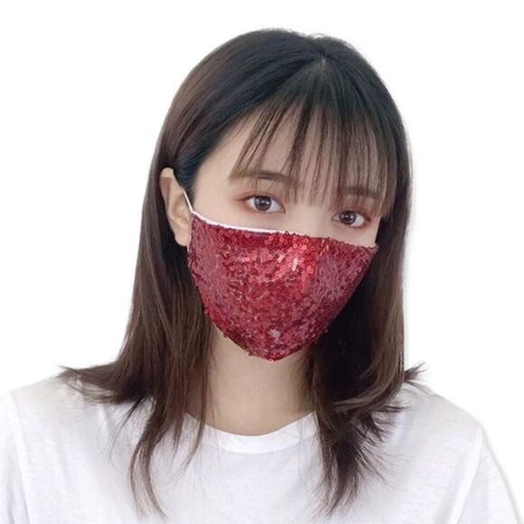 🆕Luxury Red Sequin Face Mask - Picture 1 of 11